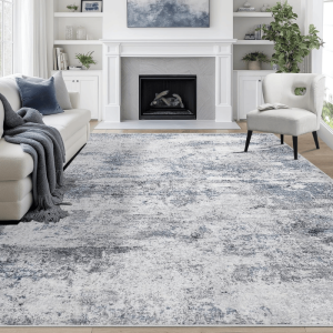 Abstract Blue Grey Non-Slip Area Rug