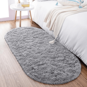 Fluffy Grey Rugs for Bedroom