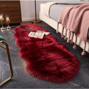 Burgundy Faux Fur Sheepskin Area Rug