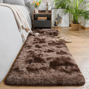 Brown & White Fluffy Runner Area Rug